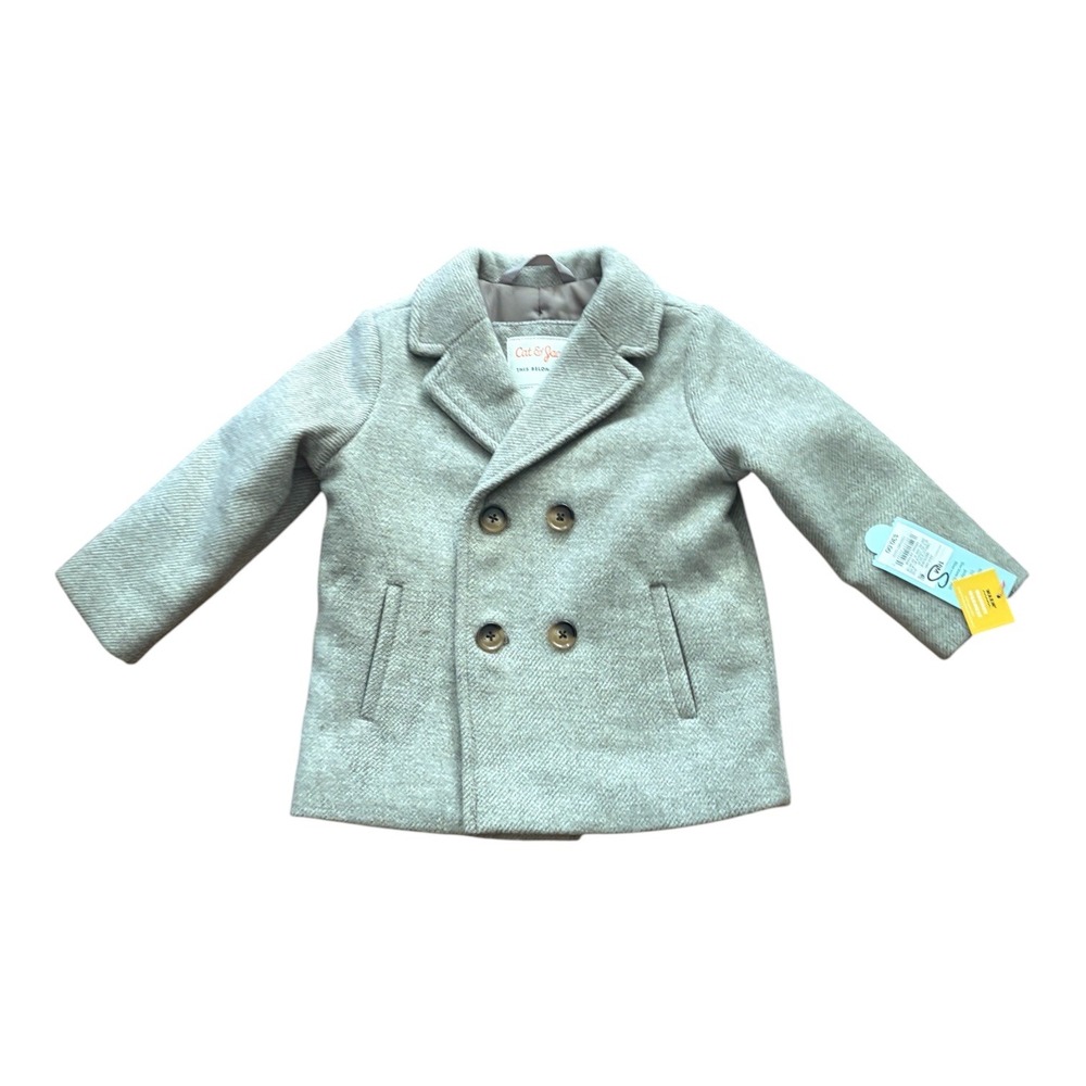 Cat & Jack Toddler Boys Gray Double Breasted Pea Coat Jacket 18M NWT